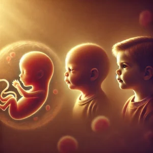 dall·e 2024 10 29 14.04.41 a realistic, photo style image illustrating stages of childhood growth a fetal image, a newborn baby, and a young child. the image shows a progressio
